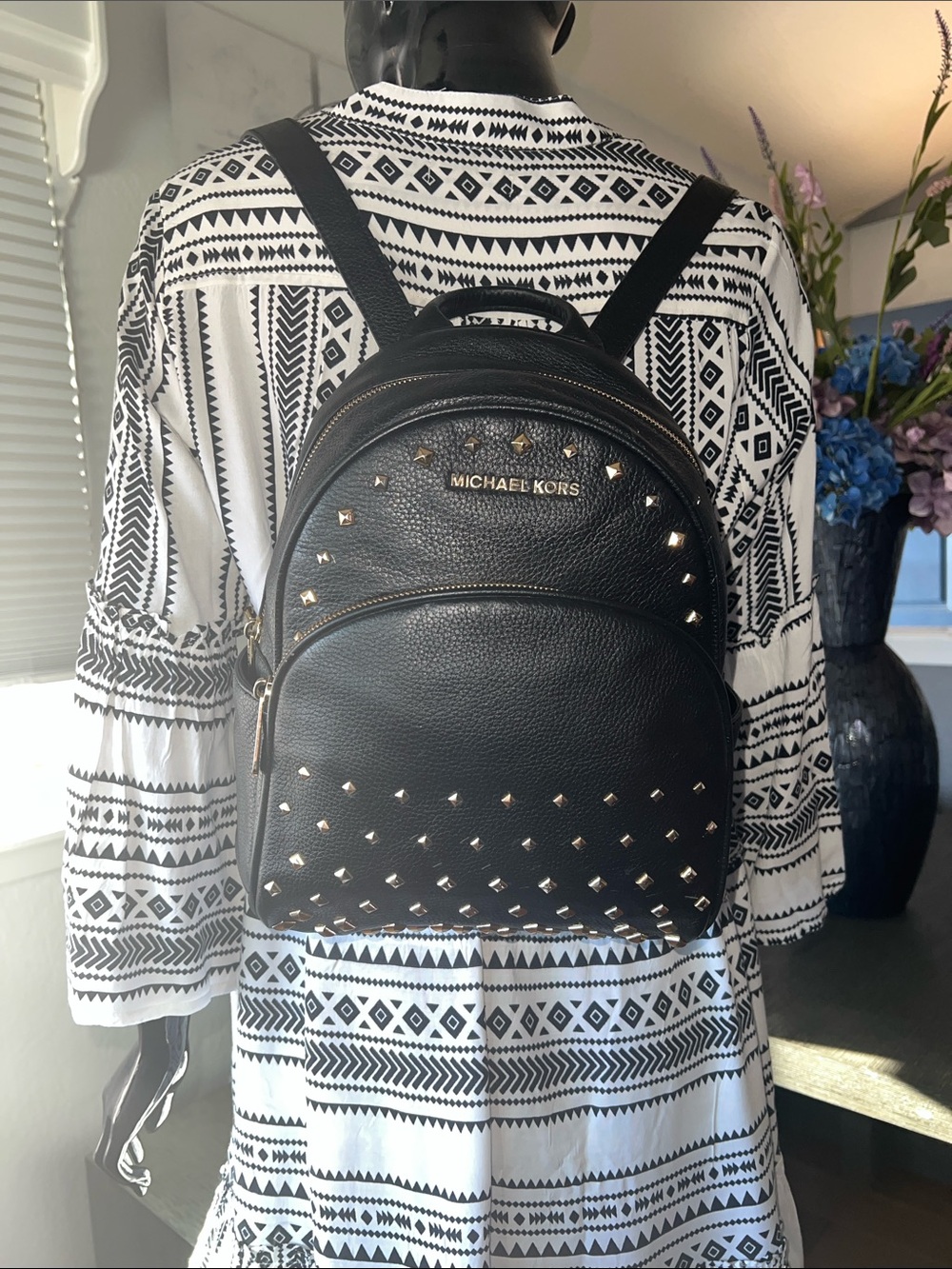 Abbey Medium Studded Pebbled Leather Backpack